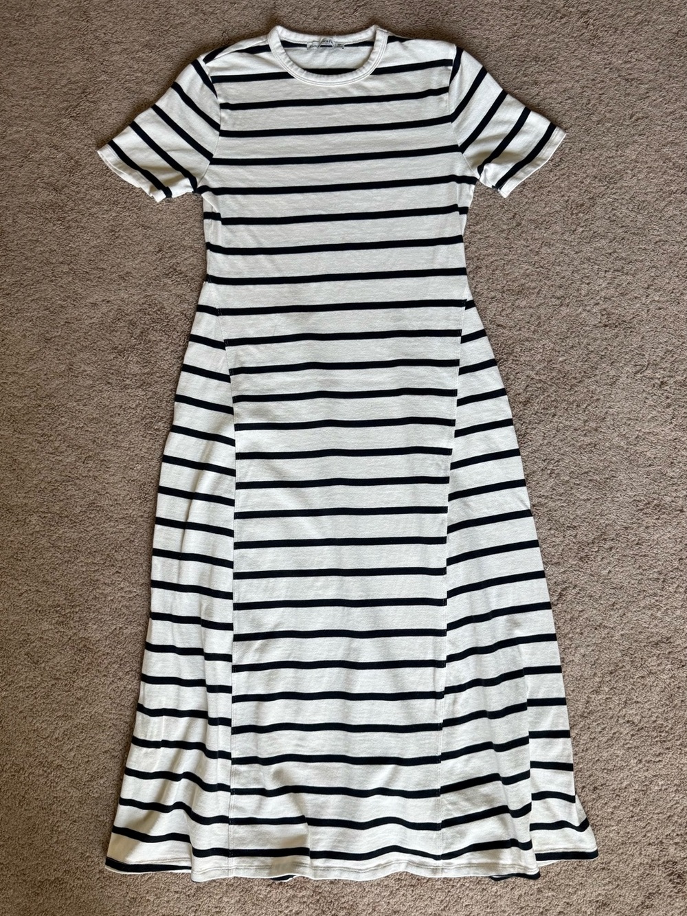 Abercrombie & Fitch 100% Cotton Cream and Black Striped Maxi Dress Short Sleeve